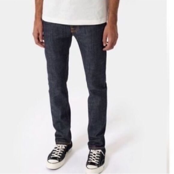 Nudie Jeans Co Men’s Size 30x34 Thin Finn Jeans Dark Wash Indigo Slim Fit Denim - Picture 1 of 12